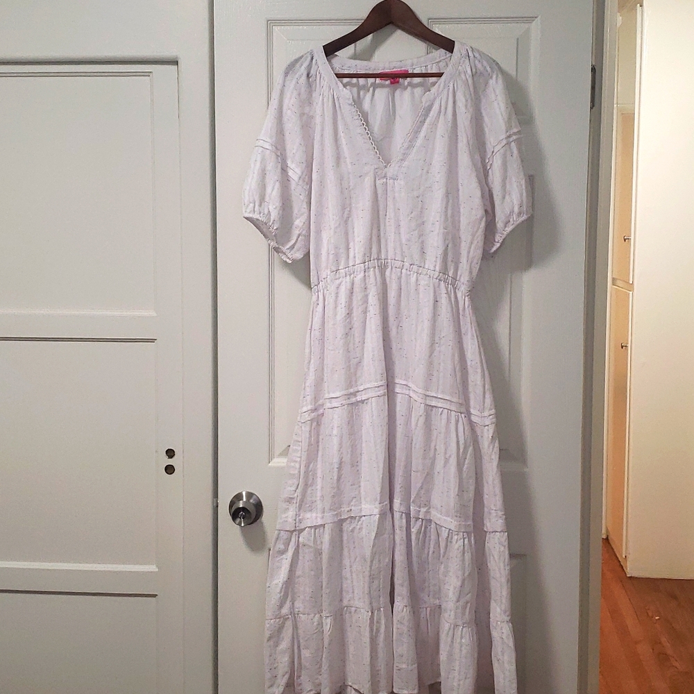 Betsy Johnson tiered dress with puff sleeve